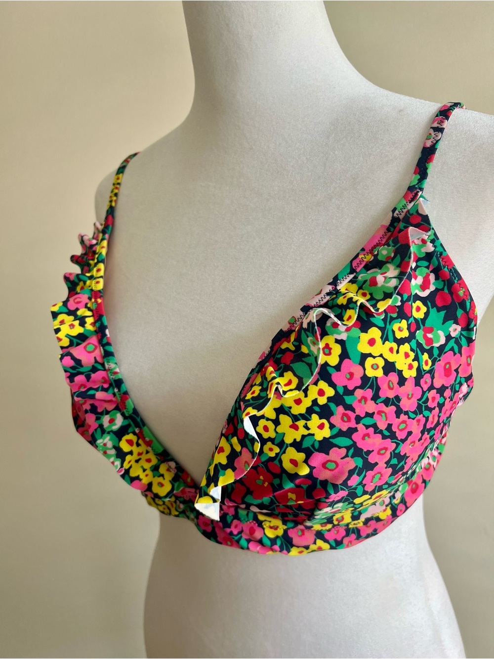 J. Crew Colorful Floral Ruffle Bikini Top Large